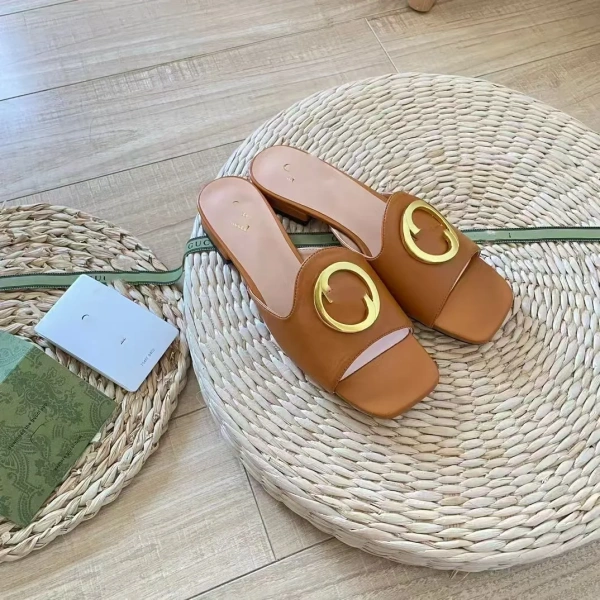 Designer Luxury New slippers Wear Metal Flat-heeled slippers Summer Sandals G Round Buckle Women's Shoes - Image 2