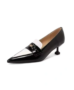 Stylish Sister Color Matching Pointed Leather High Heels with commuter Women's Shoes