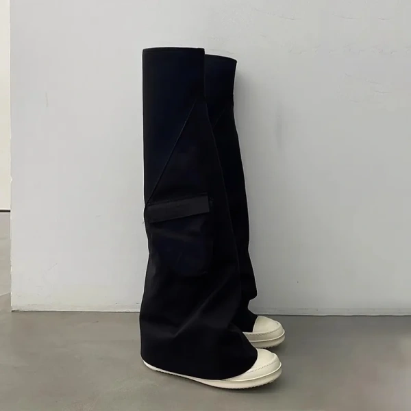 2025 New Canvas Bag Pants Pipe Boots Fashion Unique Tall Canister Knight Boot Thick Bottom Round Toe Long Boot - Image 6