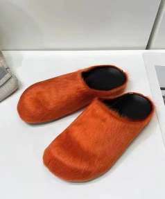 2025 Women's Genuine Leather Casual Slippers Fashion Horsehair Fur Sandals Soft Outdoor Use Winter Spring