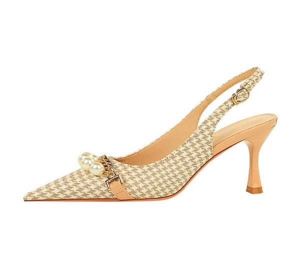 New Elegant Sexy Super High Heel Pointed Toe Shallow Mouth Banquet Fashion Sexy Fashion Pearls Metal Chain Casual Work Shoes - Image 2