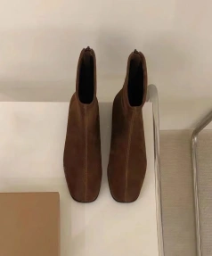 2025 Fashionable Minimalist Round Head Genuine Leather Short Boots with Back Zipper and Flat Bottom Chelsea Boots Short