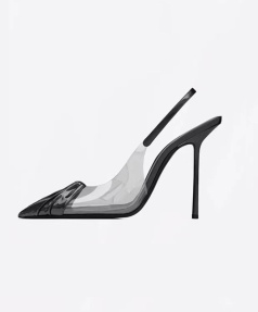 2025 Summer High Heeled Women's European American Style Sandals Transparent Straight Strap Pleated French Toes Back Position