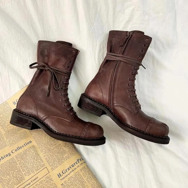 2025 Fashion Personality Retro Genuine Leather Women's Short Boot Comfortable Soft Warm Thick Heeled commuter Biker Boot - Image 6