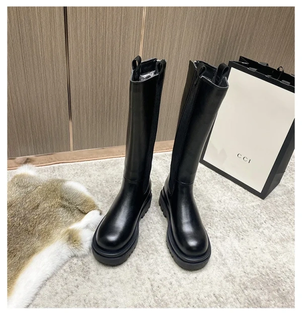 2025 Winter New Leather Internal Increase High Thick Bottom Women's Short Boot Fashion Casual Soft Warm chelsea Short Boot - Image 3