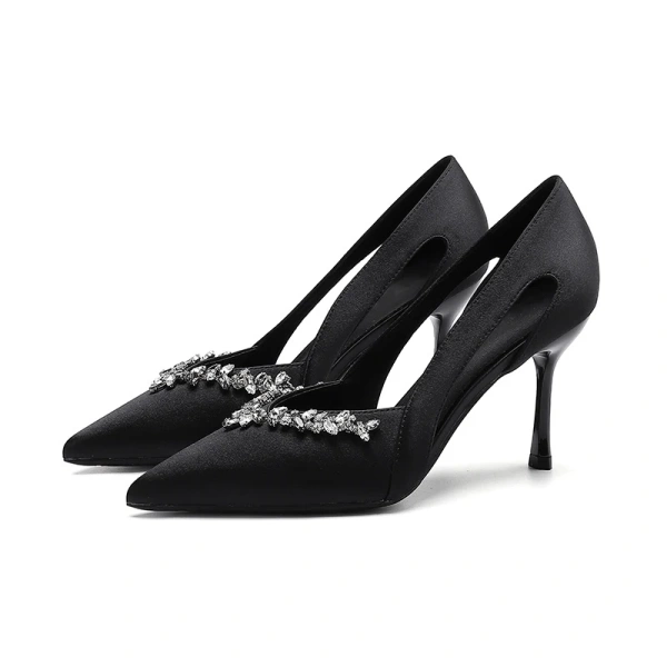 2025 Women's Spring and Autumn Fine Heels Sandals Luxury Rhinestone Fashion for Club Party Dating Pointed Hollow Design - Image 2