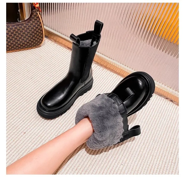 2025 Winter Plush Warm Fashion Simple Leisure Comfortable Breathable Lightweight Fashion Leather Short Boots - Image 6