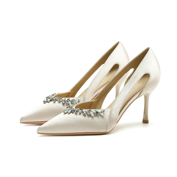 2025 Women's Spring and Autumn Fine Heels Sandals Luxury Rhinestone Fashion for Club Party Dating Pointed Hollow Design - Image 3