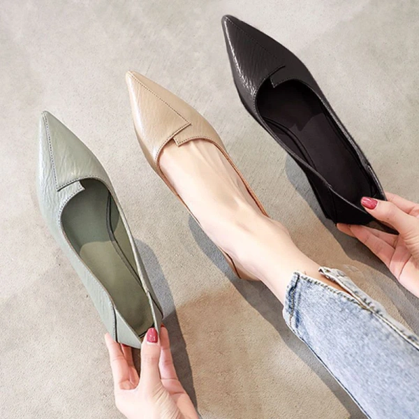 2025 Spring Autumn Collection New Pointed Shallow Mouth Sandals Platform Soft Bottom Thick Heel Single Shoes Daily Outdoor