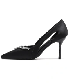 2025 Women's Spring and Autumn Fine Heels Sandals Luxury Rhinestone Fashion for Club Party Dating Pointed Hollow Design