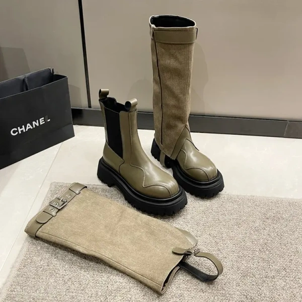 2025 New Pattern Fashion Retro Round Toe Thick Heeled Knight Boots Classic Metal Tower Buckle Two Wear Removable Cowboy Boots - Image 3