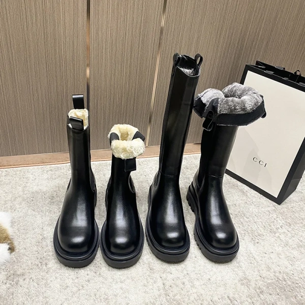 2025 Winter New Leather Internal Increase High Thick Bottom Women's Short Boot Fashion Casual Soft Warm chelsea Short Boot