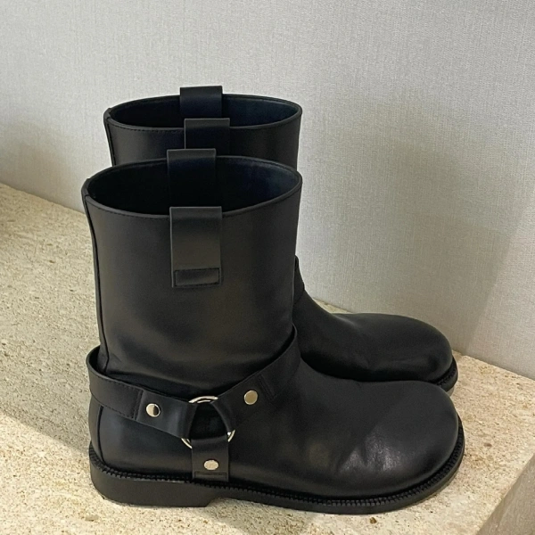 2025 New Fashionable Retro Metal Buckle Flat Bottom Short Boot Soft, Comfortable, Simple, Wide Tube Women's Short Boot - Image 4